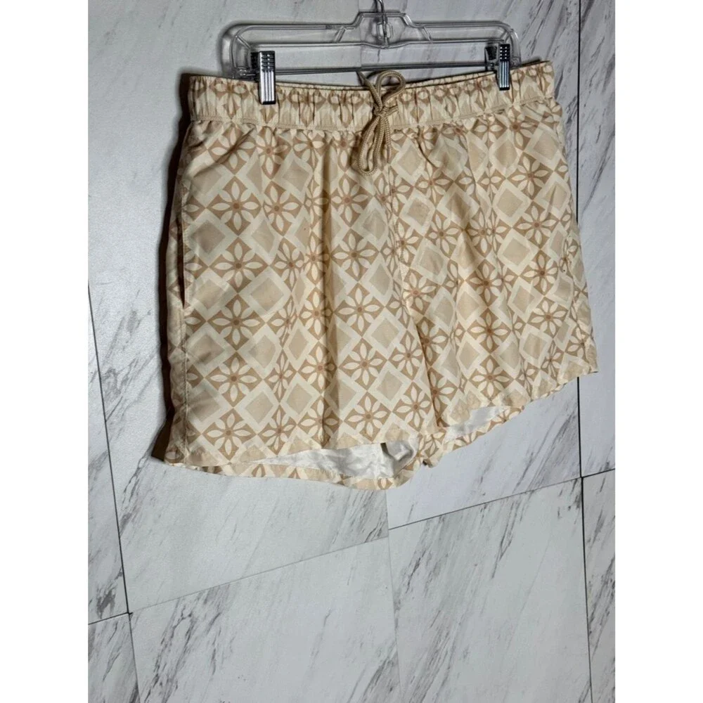 ASOS Men Cream Tan Geometric Tile Print Swim Shorts Trunks Size XL